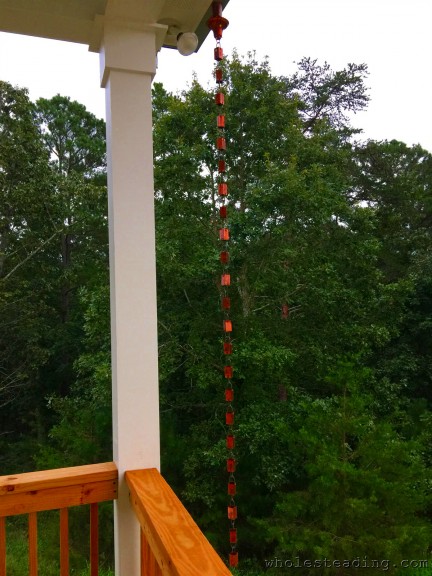 The rain chain on the other side of the front porch