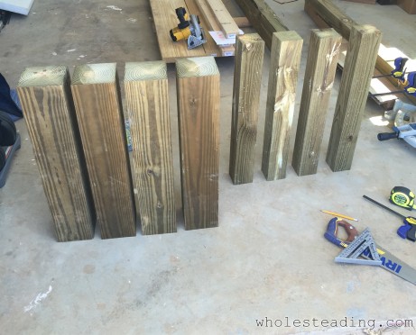 6x6s and 4x4s cut for the table ends