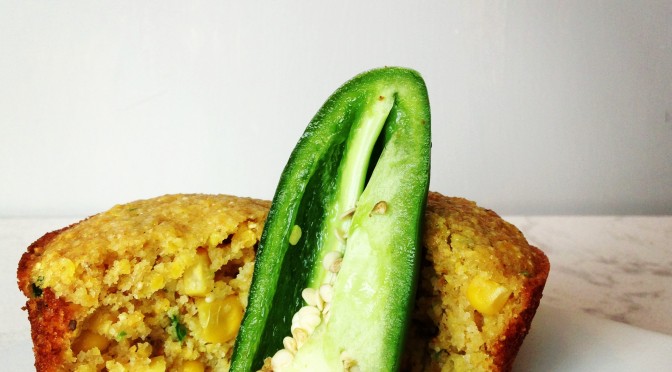 Sweet Whole Grain Corn Muffins with Jalapenos